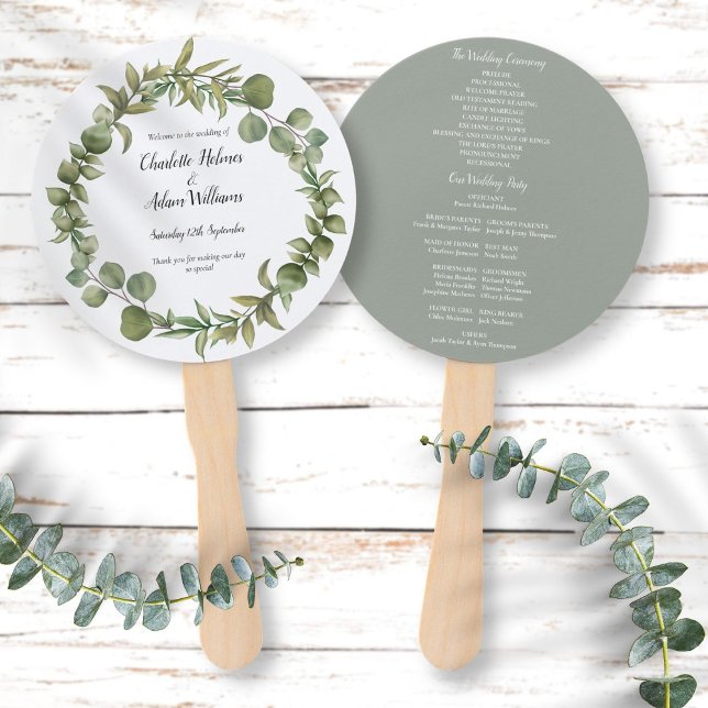 Éventail Programme de mariage à feuillage vert élégant (Créateur téléchargé)
