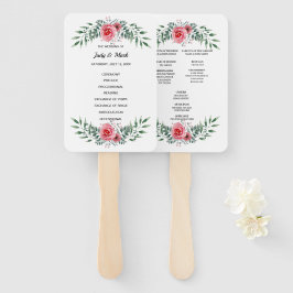 Éventail Programme de mariage à feuillage vert et rose rose