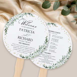 Éventail Programme de mariage à l'aquarelle avec verdure, é