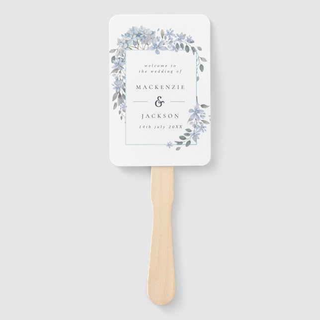 Éventail Programme de mariage à l'aquarelle de cadre Blue H (Devant)