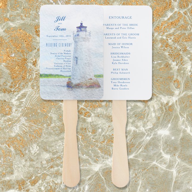 Éventail Programme de mariage à l'aquarelle du phare de Coc (Créateur téléchargé)
