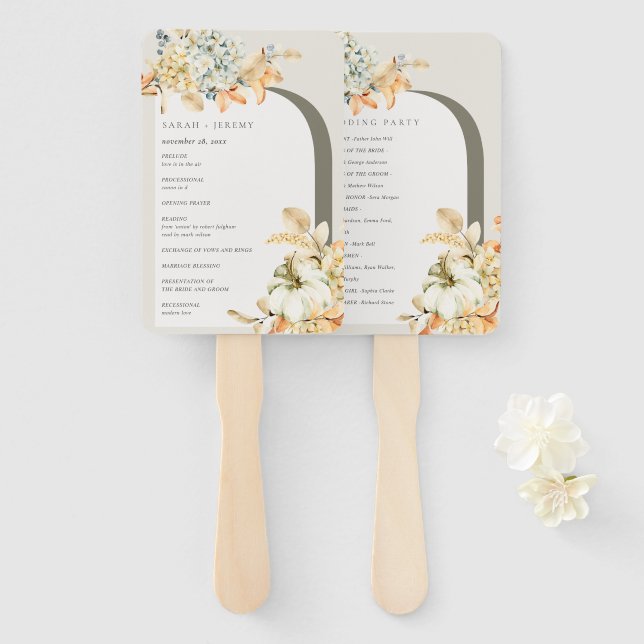 Éventail Programme de mariage à l'arc floral Citrouille rus (Devant et derrière)