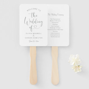 Éventail Programme de mariage à l'écriture moderne Silver H
