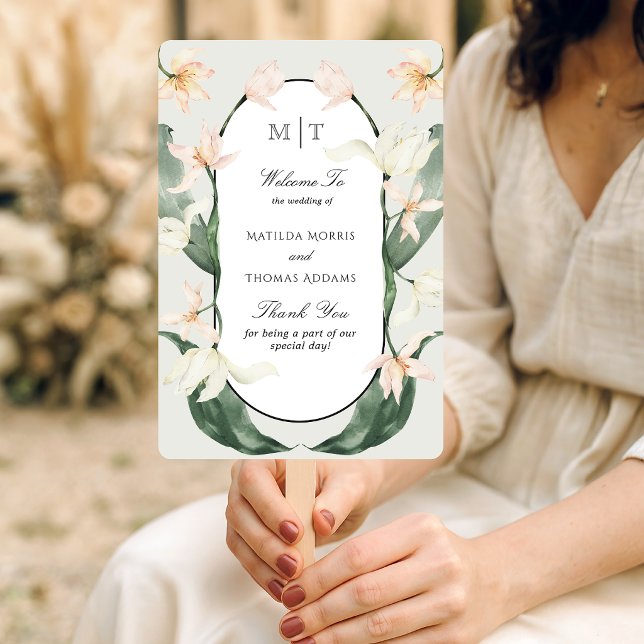 Éventail Programme de mariage à monogramme de tulipes botan (Créateur téléchargé)