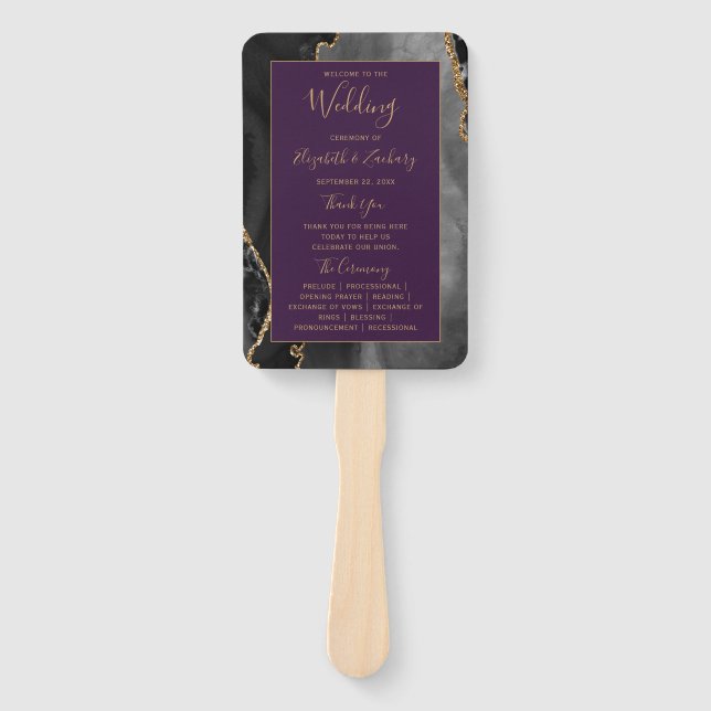 Éventail Programme de mariage Agate Or Noir Violet Profond (Devant)