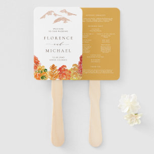 Éventail Programme de mariage automnal aux bois aquarelle
