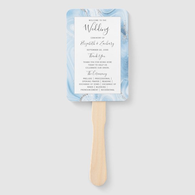 Éventail Programme de mariage Baby Blue Silver Agate (Devant)