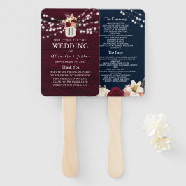 Éventail Programme de mariage bleu Bourgogne de la Marine V