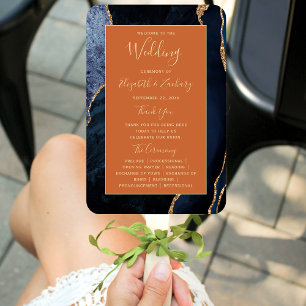 Éventail Programme de mariage bleu marine agate or orange b