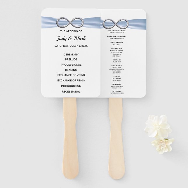Éventail Programme de mariage Blue Infinity Fans (Devant et derrière)