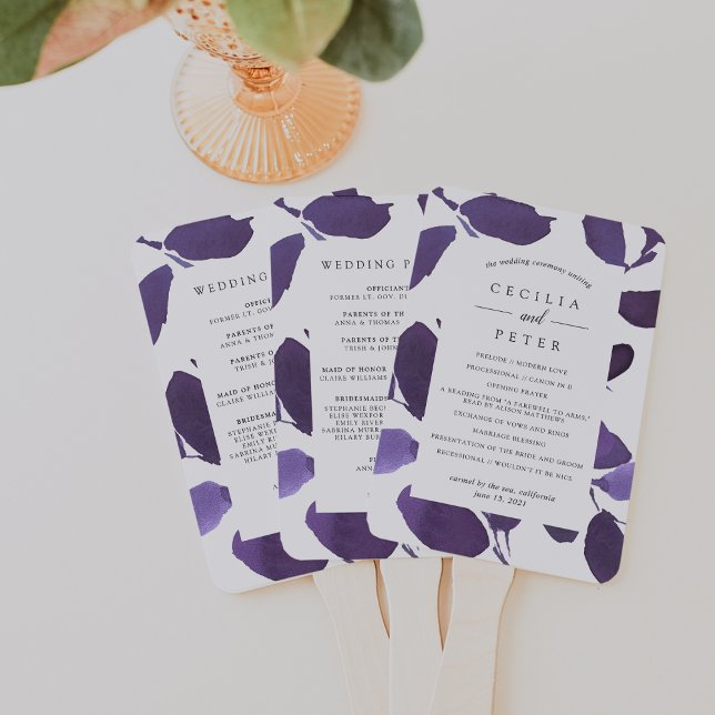 Éventail Programme de mariage botanique habillé | Violet (Créateur téléchargé)