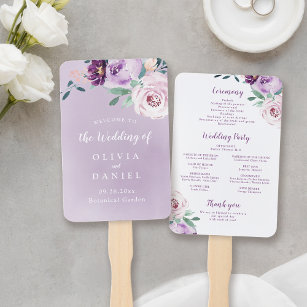 Éventail Programme de mariage botanique violet fleuri flori