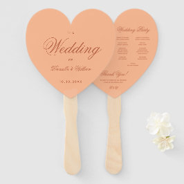 Éventail Programme de mariage Brown Peach Simple Heart Scri