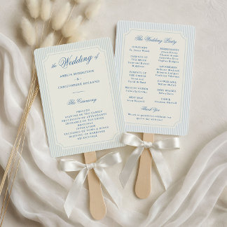 Éventail Programme de mariage classique à rayures bleu clai