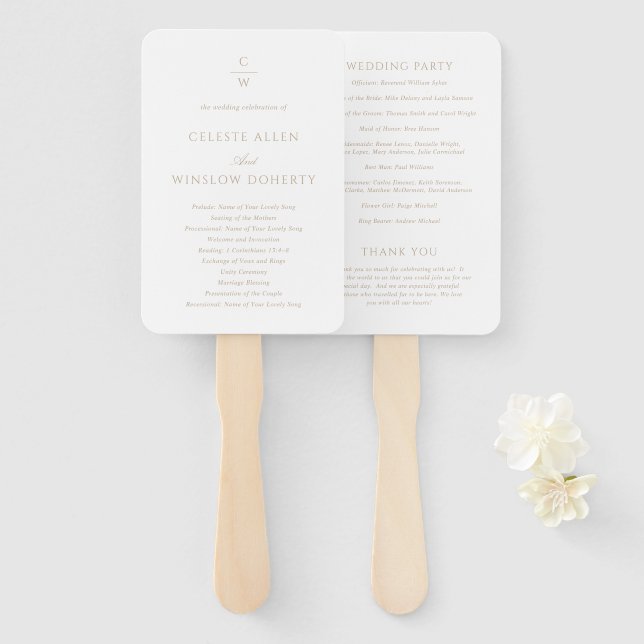 Éventail Programme de mariage classique au monogramme or vi (Devant et derrière)