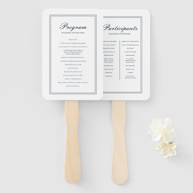 Éventail Programme de mariage classique et simple et élégan (Devant et derrière)