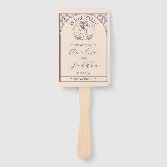 Éventail Programme de mariage Coeurs Cristaux Tarot Lune ét (Devant)