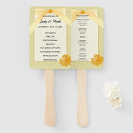 Éventail Programme de Mariage damassé Floral Jaune