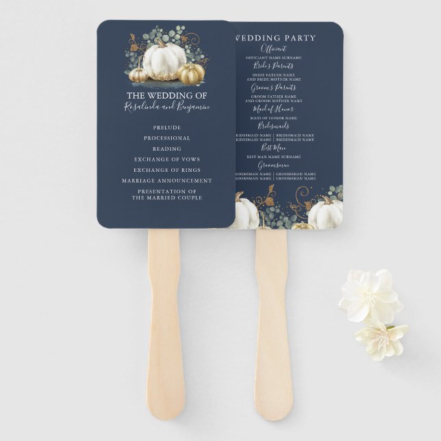 Éventail Programme de Mariage de automne Citrouille blanc e (Devant et derrière)