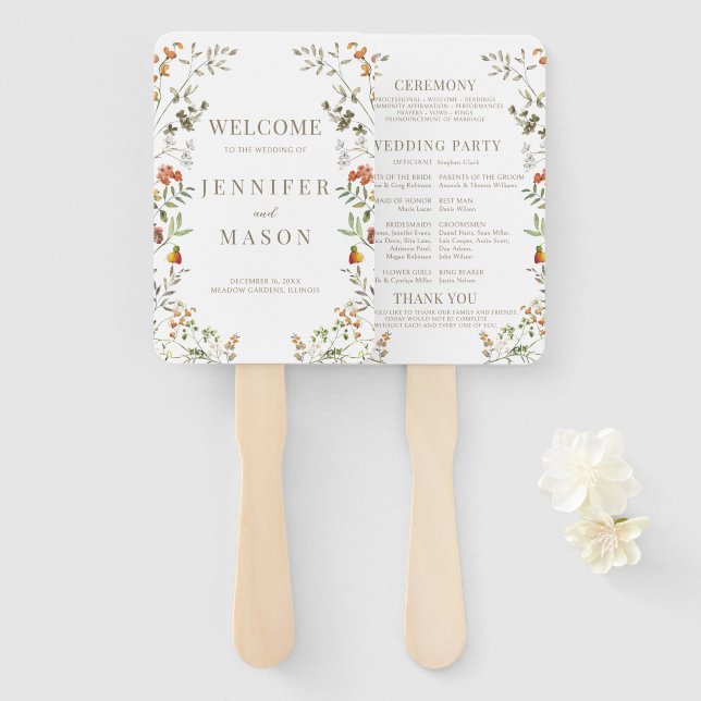 Éventail Programme de Mariage de automne de fleurs d'automn (Devant et derrière)