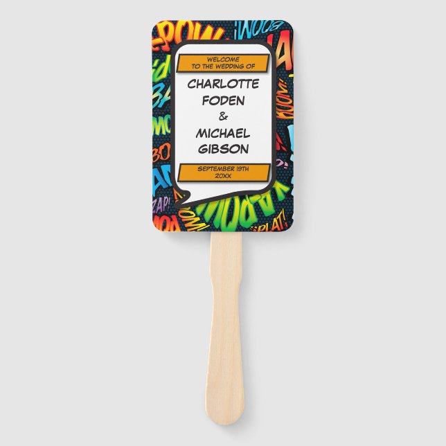 Éventail Programme de Mariage de bandes dessinées moderne (Devant)