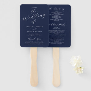 Éventail Programme de mariage de calligraphie moderne bleu 