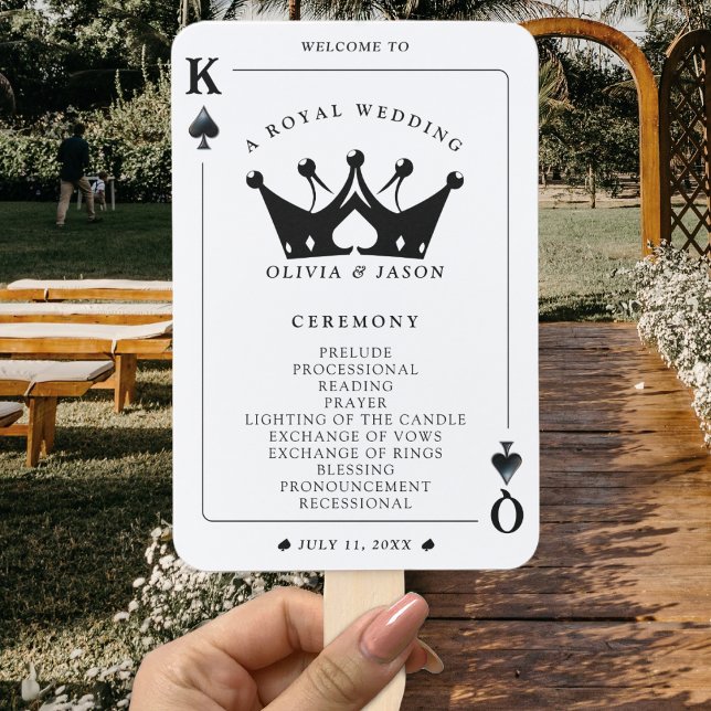 Éventail Programme de mariage de cartes de poker King & Que (King & Queen of Spades Poker Card Wedding Program Hand Fan
)
