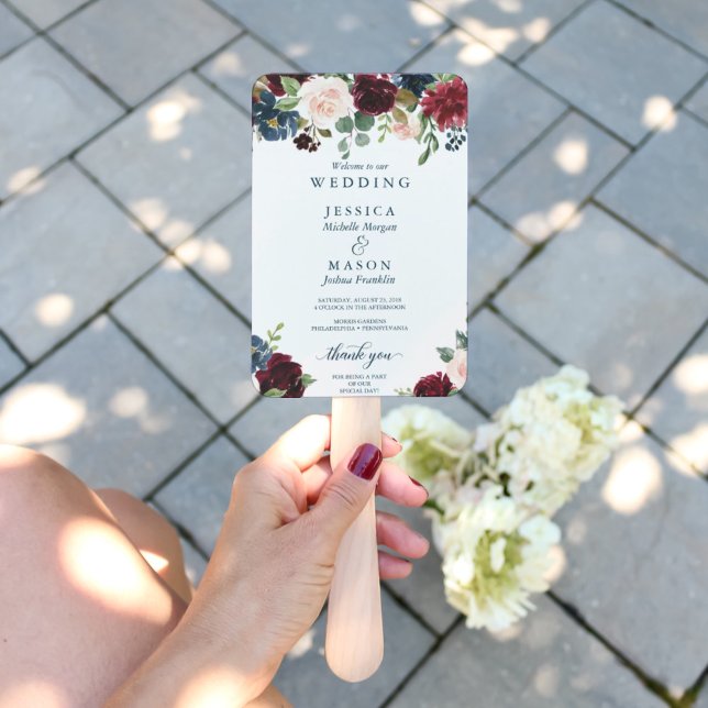 Éventail Programme de mariage de la marine de Bourgogne Ven (Créateur téléchargé)