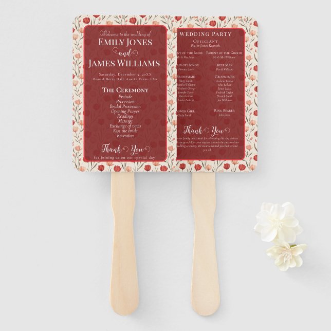 Éventail Programme de mariage de printemps fleur de tulipe  (Devant et derrière)