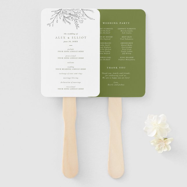 Éventail Programme de mariage débordant de bouquet Ventilat (Devant et derrière)