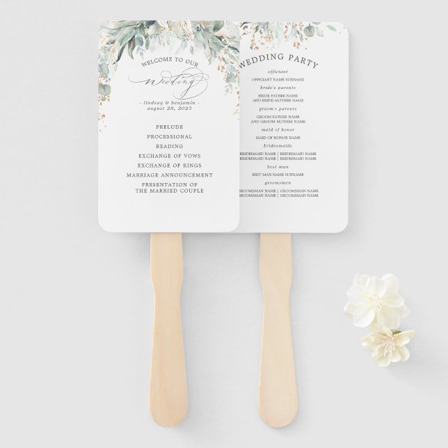 Éventail Programme de mariage des Feuilles de verdure et d' (Devant et derrière)