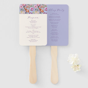 Éventail Programme de mariage des fleurs de broderie violet