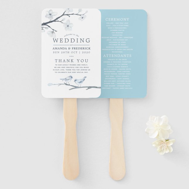 Éventail Programme de mariage des fleurs de cerises blanche (Devant et derrière)