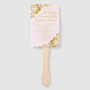 Éventail Programme de mariage des fleurs d'Hibiscus rose or