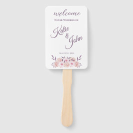 Éventail Programme de mariage des fleurs roses de l'aquarel