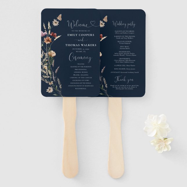 Éventail Programme de mariage des Fleurs sauvages minuscule (Devant et derrière)