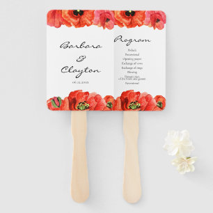 Éventail Programme de mariage des pavots rouges