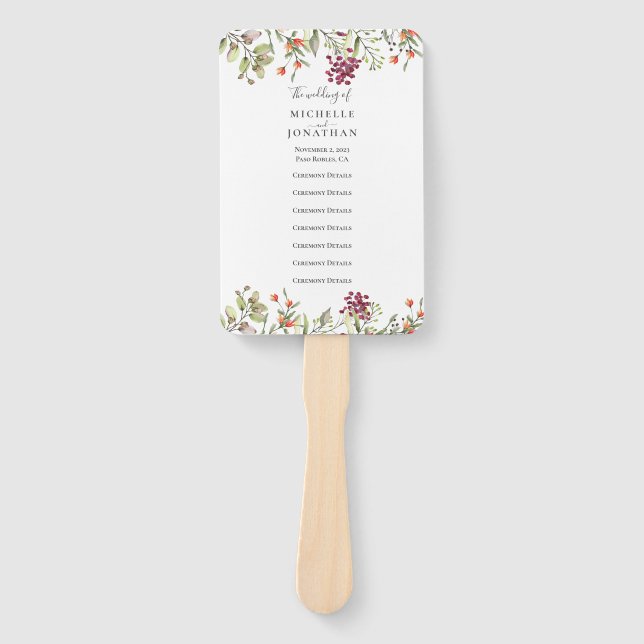 Éventail Programme de mariage des prés fleurs sauvages (Devant)