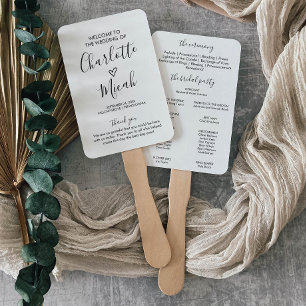 Éventail Programme de mariage du coeur tiré à la main