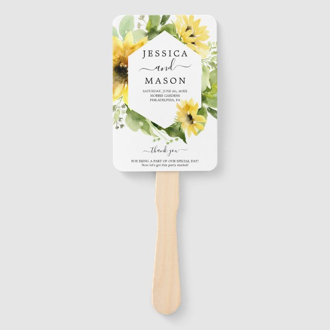 Éventail Programme de mariage du jardin de tournesol (Devant)