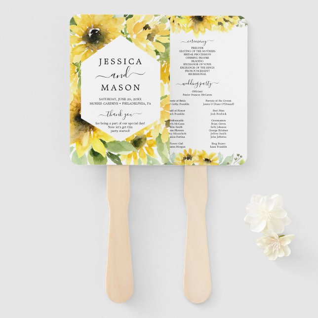 Éventail Programme de mariage du jardin de tournesol (Devant et derrière)
