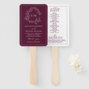 Éventail Programme de mariage du monogramme de la crête feu