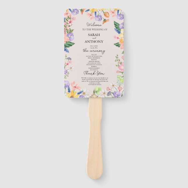 Éventail Programme de mariage du printemps fleur sauvage (Devant)