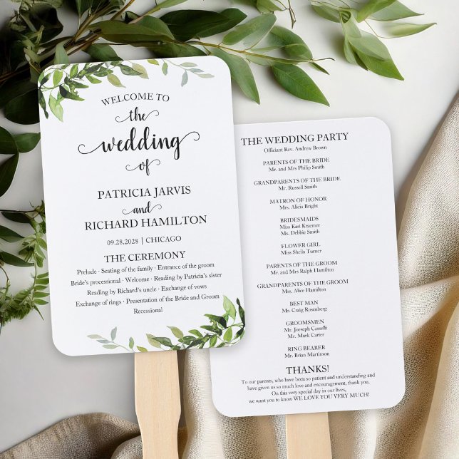 Éventail Programme de mariage élégant à la botanique verdoy (Créateur téléchargé)