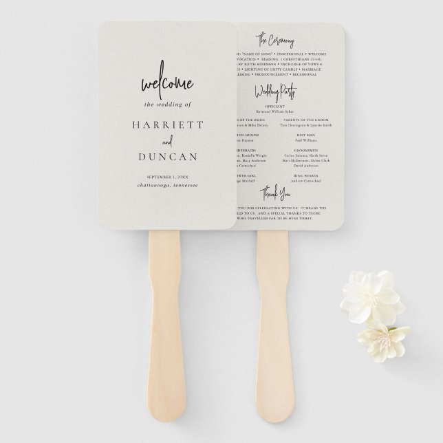 Éventail Programme de mariage élégant Beige neutre intempor (Devant et derrière)