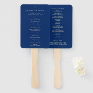 Éventail Programme de mariage élégant bleu marine et crème