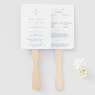 Éventail Programme de mariage élégant botanique bleu poussi