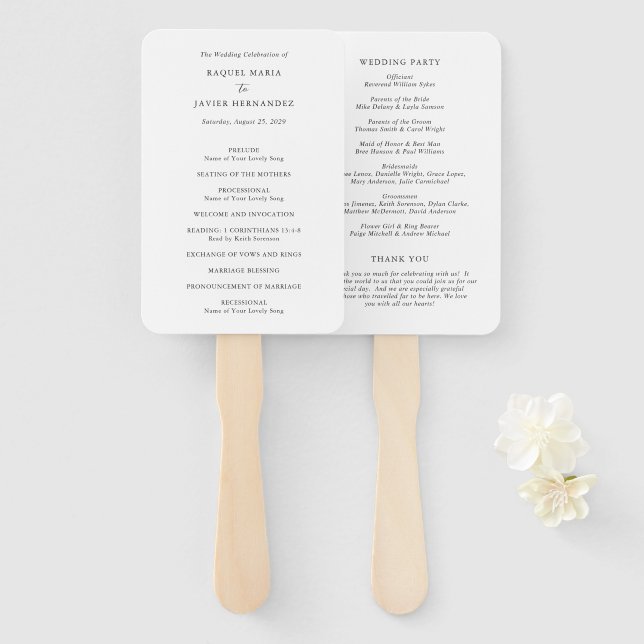 Éventail Programme de mariage élégant classique (Devant et derrière)