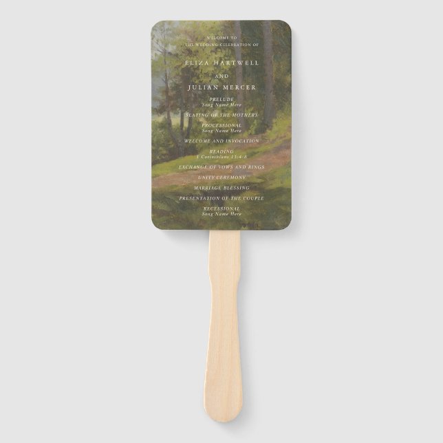 Éventail Programme de mariage élégant en forêt rustique (Devant)