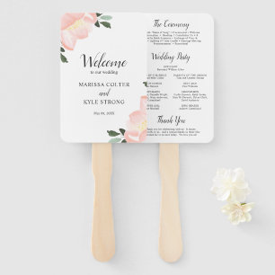 Éventail Programme de mariage élégant floral aquarelle rose